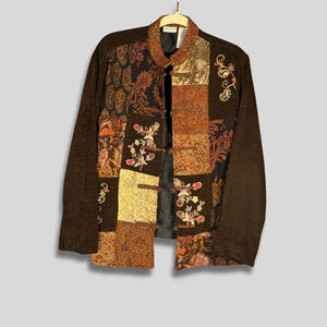 White Stag Jacket Patchwork & Floral Embroidered Mandarin Collar Multicolor W M